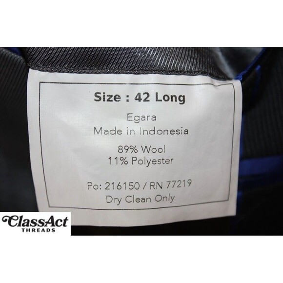 Egara 2 Piece Suit Slim Fit Blue 2 Btn Wool Blend 42L Flat Front 36" Waist - Picture 9 of 11